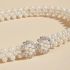 Faux Pearl Waist Chain Elastic Belt Snowflake Buckle Girdle