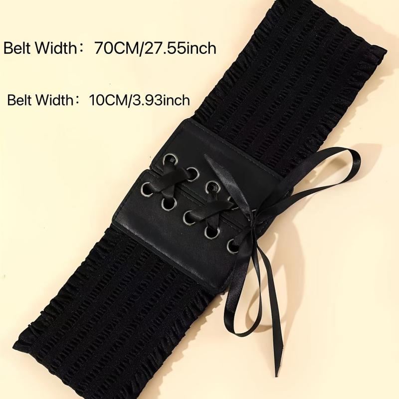 Women Stretch Buckle Corset Belt Wide Tassel Elastic High Waist Dress Belt