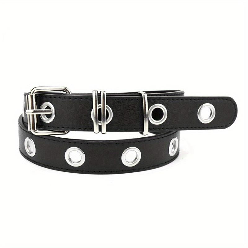 Punk Eyelet PU Leather Belt Unisex Solid Rock Belt For Jeans Dresses
