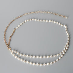 Vintage Faux Pearl Waist Chain Thin Belt
