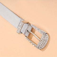 Sparkly PU Leather Belt Y2K Silvery Waistband Unisex Hip Hop