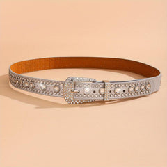 Sparkly PU Leather Belt Y2K Silvery Waistband Unisex Hip Hop