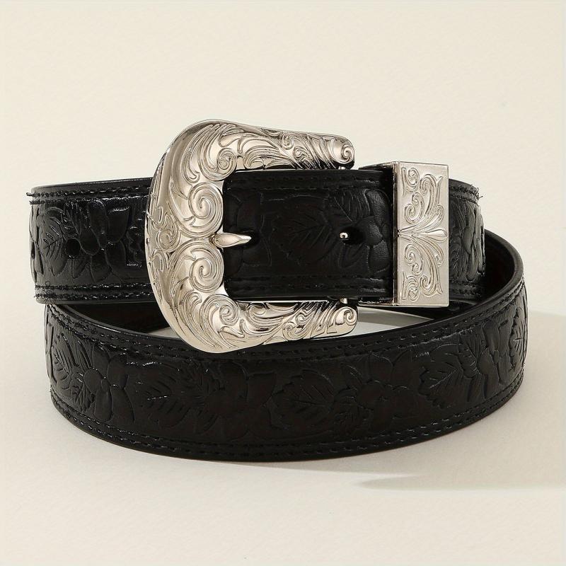 Vintage Engraved Buckle Belt Embossed PU Leather Belt For Women