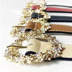 Matte Belt Rhinestone Round Carved Buckle Belt for Women
