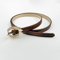 Bowknot Leaf Buckle Thin Belt PU Leather Waist Belt for Women