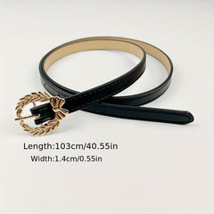 Bowknot Leaf Buckle Thin Belt PU Leather Waist Belt for Women