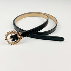 Bowknot Leaf Buckle Thin Belt PU Leather Waist Belt for Women