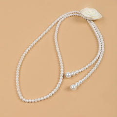 Faux Pearl Waist Chain Rose Decor Waistband Dress Sweater Girdle