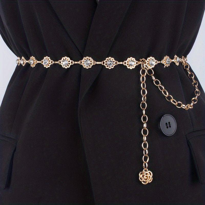 Crystal Flower Waist Chain Silvery Belly Chain