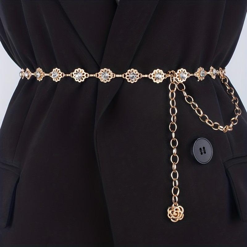 Crystal Flower Waist Chain Silvery Belly Chain
