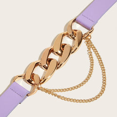 Women's Elastic Belt with Chain Decor Metal Buckle