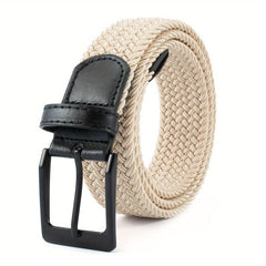 Braided Leather Belt Elastic Alloy Pin Buckle Belt