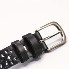 Vintage Flower Hollow Out Belt Boho PU Leather Belt for Women