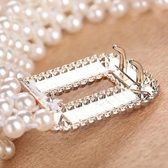 Elastic Faux Pearl Waist Chain Hollow Out Buckle Dress Girdle Chain Belts