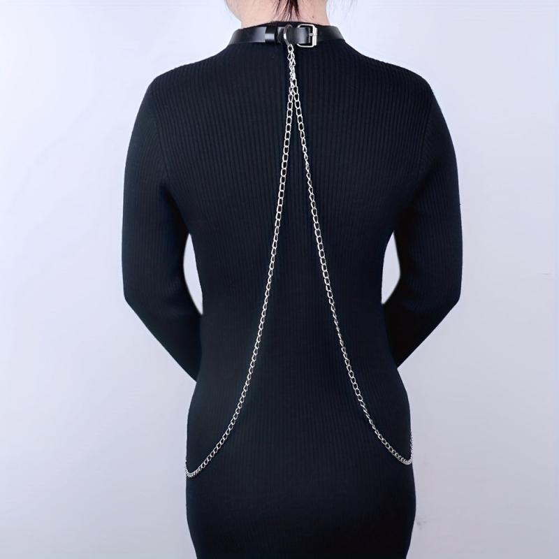 Chain Fringe Harness Punk Rivet PU Leather Waistband Neck Harness