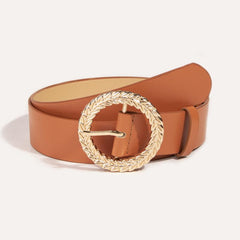 Women Jeans Belt PU Leather Round Leaf Buckle For Pants Dress Waist Belt