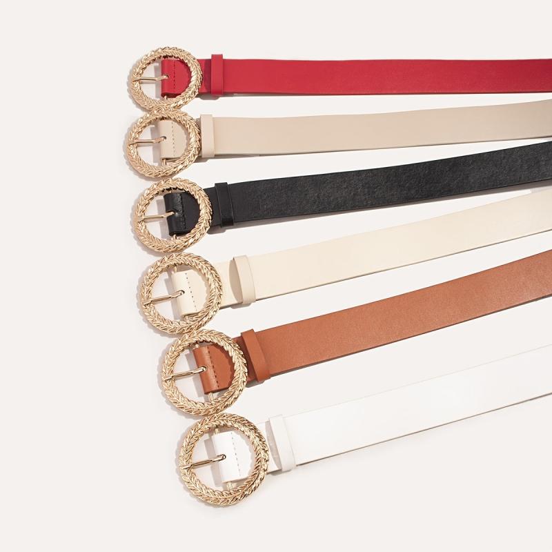 Women Jeans Belt PU Leather Round Leaf Buckle For Pants Dress Waist Belt