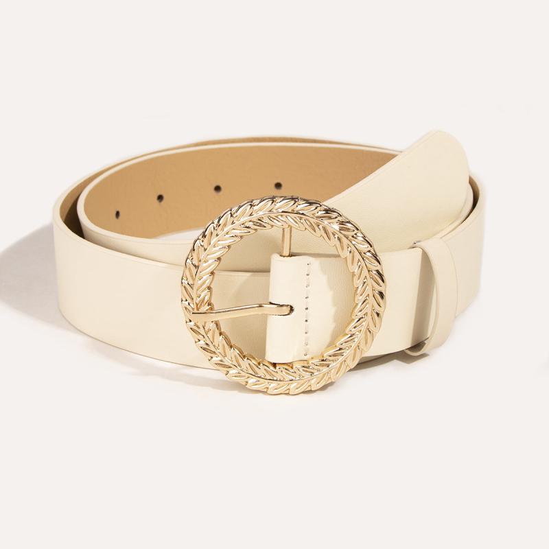 Women Jeans Belt PU Leather Round Leaf Buckle For Pants Dress Waist Belt