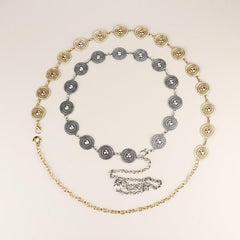 Stylish Hollow Out Waist Chain Silvery Golden Metal Belt