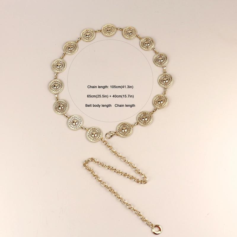 Stylish Hollow Out Waist Chain Silvery Golden Metal Belt