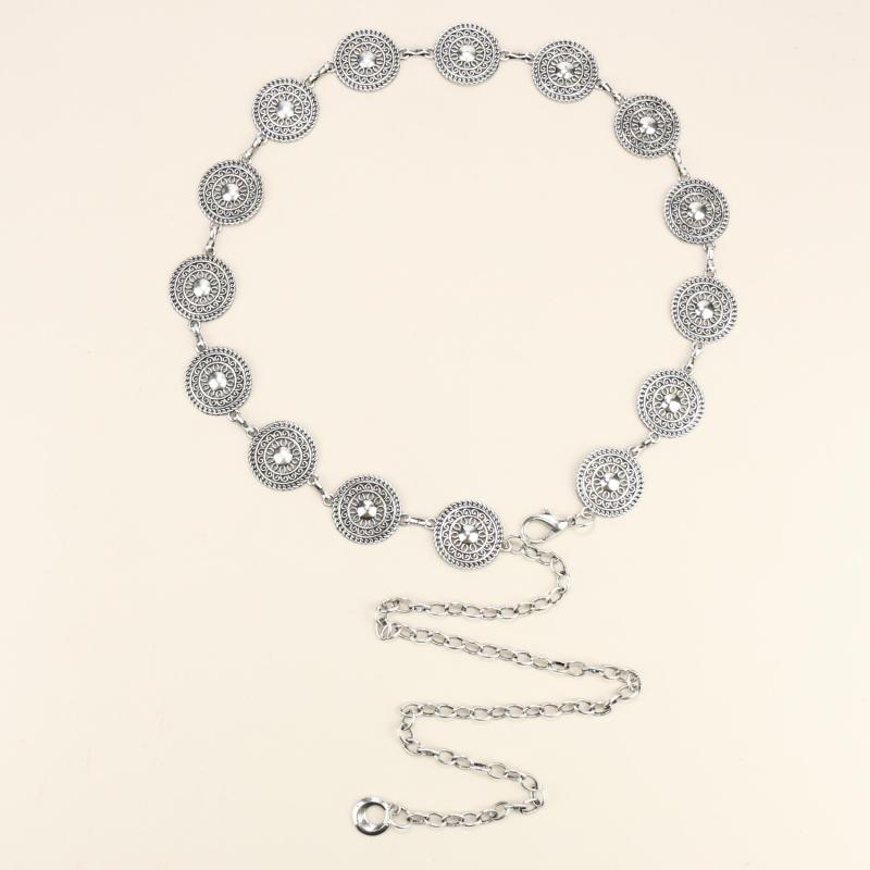 Stylish Hollow Out Waist Chain Silvery Golden Metal Belt