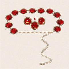 Wine Red Crystal Chain Belt Rhinestone Inlaid Women Girdle Dress Waistband
