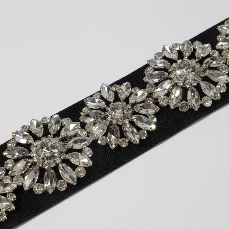 Rhinestone Flower Wide Belt Elastic Waistband for Women