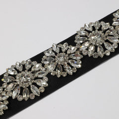 Rhinestone Flower Wide Belt Elastic Waistband for Women