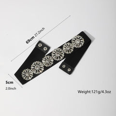 Rhinestone Flower Wide Belt Elastic Waistband for Women