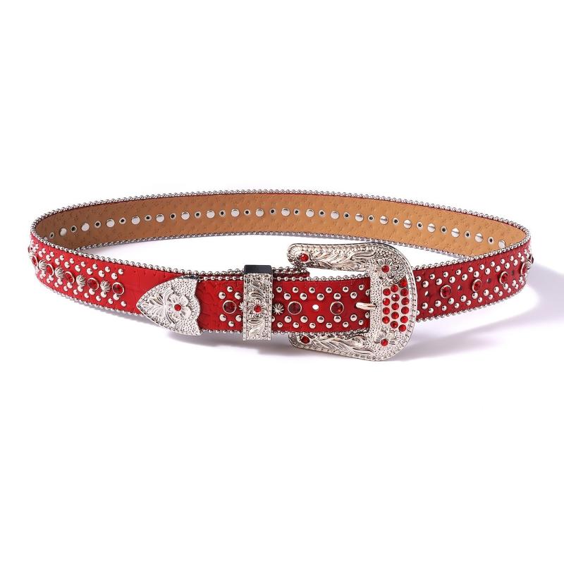Punk Rhinestone Belt Western Studded Red