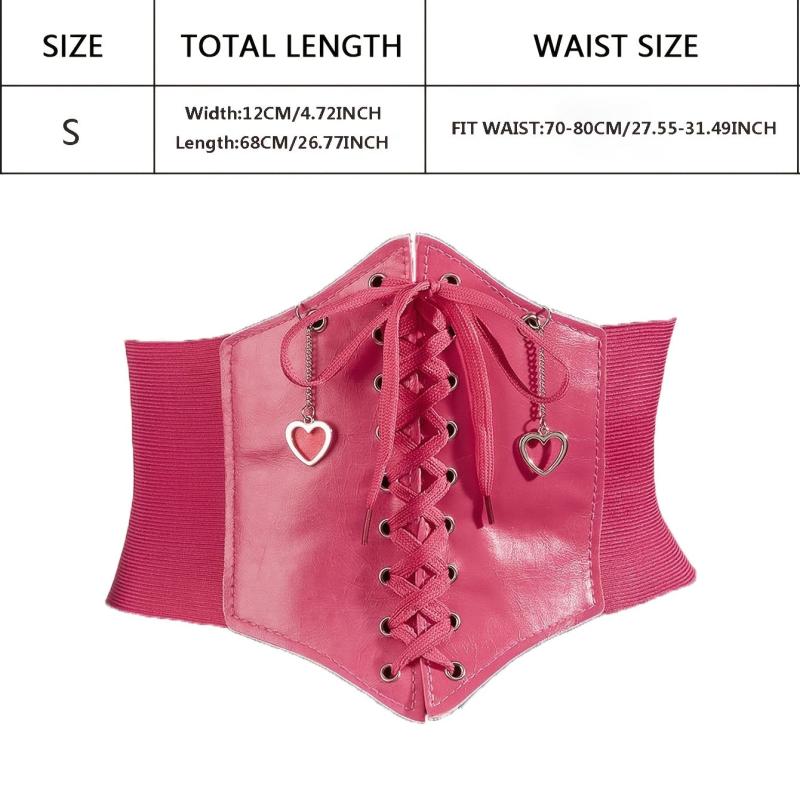 Love Pendant Lace Up Corset Belt Elastic Waistband Wide Belt