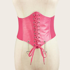 Love Pendant Lace Up Corset Belt Elastic Waistband Wide Belt