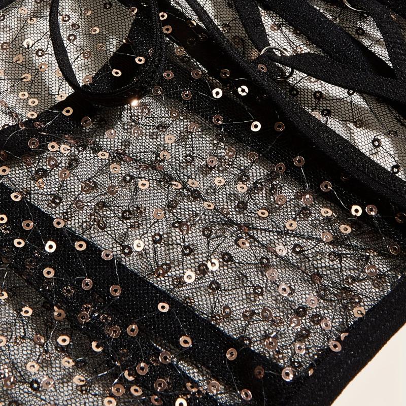 Y2K Transparent Sequin Corset Belt Lace Up Waistband