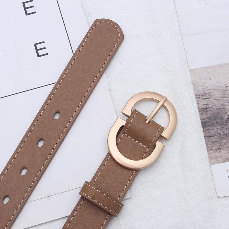 Women Leather Belt For Jeans Pants Dress Waist Belt With Golden Buckle