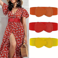 8 shaped Bow Elastic Wide Belt Women's Stretchy Waistband Solid Dress Coat