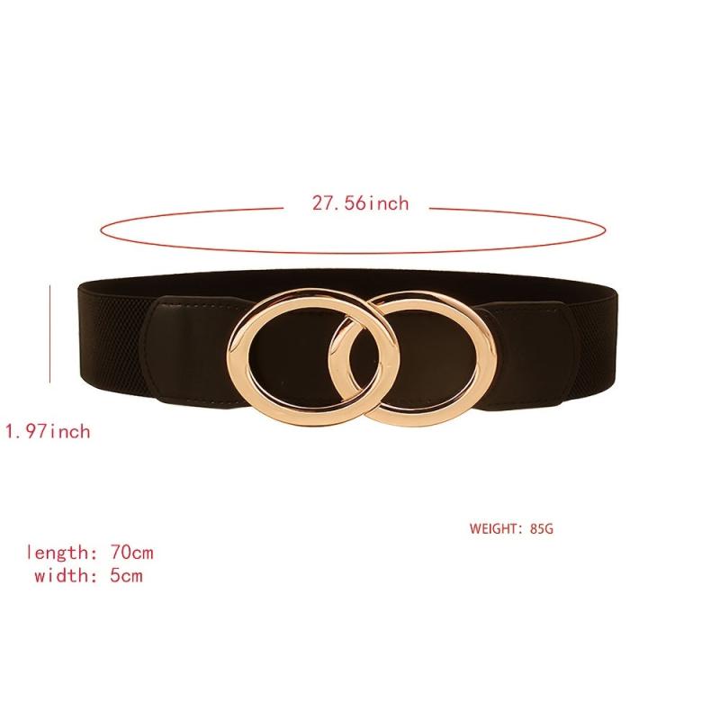 Women's Elastic Pu Leather Waist Belt Double Circle Letter Waist Cover