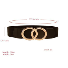 Women's Elastic Pu Leather Waist Belt Double Circle Letter Waist Cover