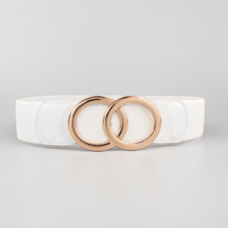 Women's Elastic Pu Leather Waist Belt Double Circle Letter Waist Cover