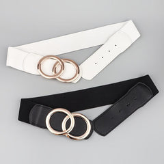 Women's Elastic Pu Leather Waist Belt Double Circle Letter Waist Cover