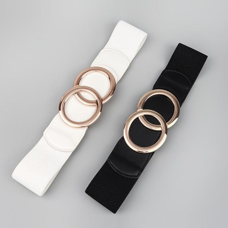 Women's Elastic Pu Leather Waist Belt Double Circle Letter Waist Cover