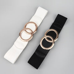 Women's Elastic Pu Leather Waist Belt Double Circle Letter Waist Cover