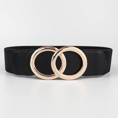 Women's Elastic Pu Leather Waist Belt Double Circle Letter Waist Cover