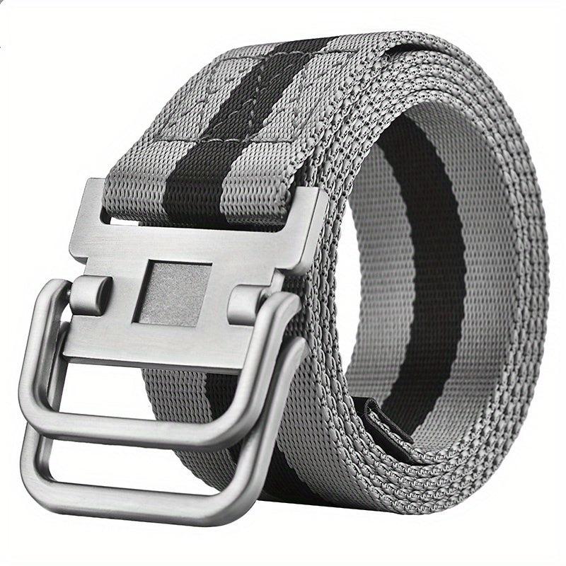 Men's Double Ring Buckle Belt Military Training Leather Belt