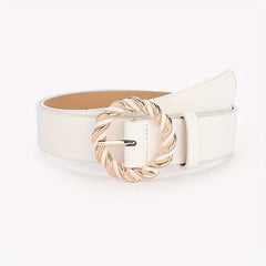 Braided Round Buckle Belts PU Leather Wide Belt Women Casual Dress Accessories
