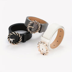 Braided Round Buckle Belts PU Leather Wide Belt Women Casual Dress Accessories