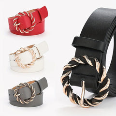 Braided Round Buckle Belts PU Leather Wide Belt Women Casual Dress Accessories