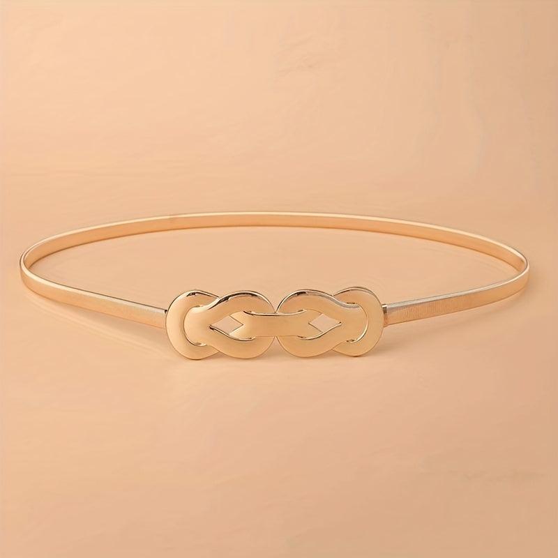 Geometric Knot Elastic Girdle Golden Silvery Dress Belt Metal Waistband Women
