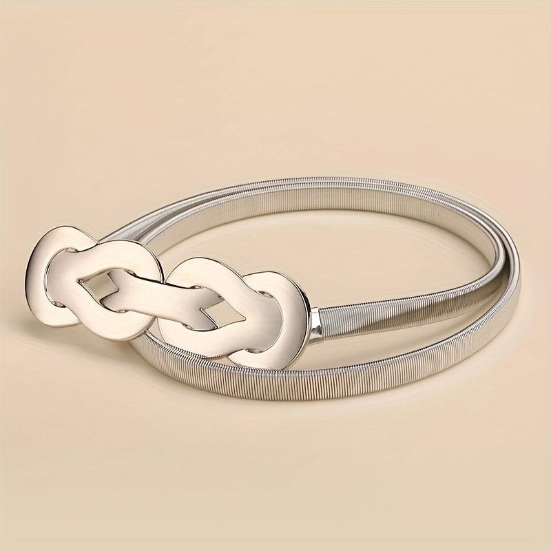 Geometric Knot Elastic Girdle Golden Silvery Dress Belt Metal Waistband Women