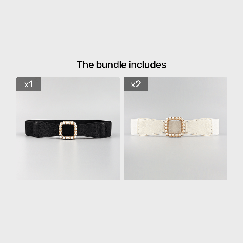 High Elasticity Ladies Square Buckle Pearl Belt With Dress