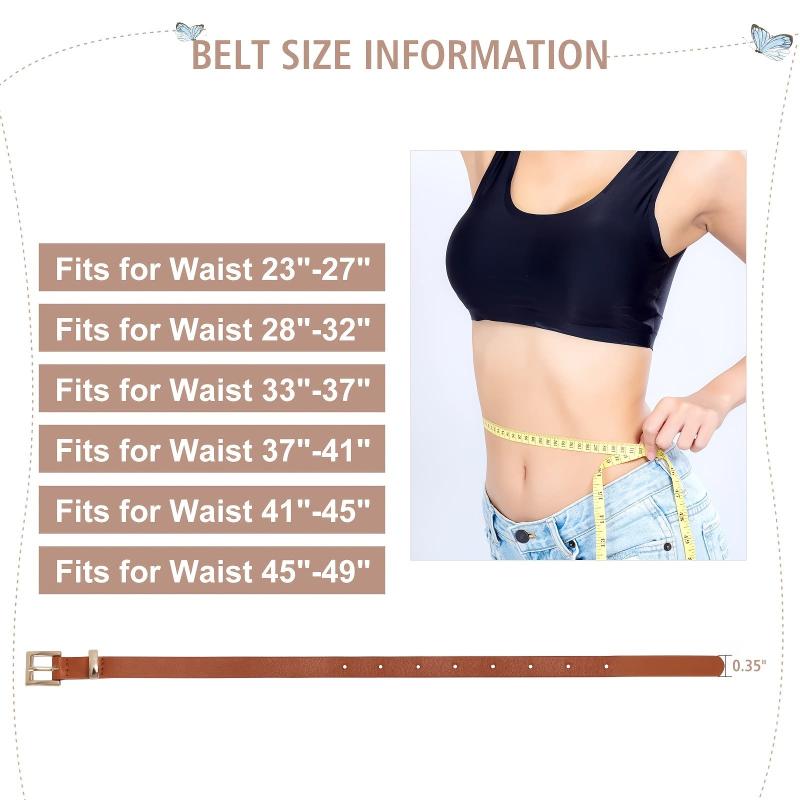 Women's Thin PU Leather Belt with Square Metal Buckle for Daily Commuting
